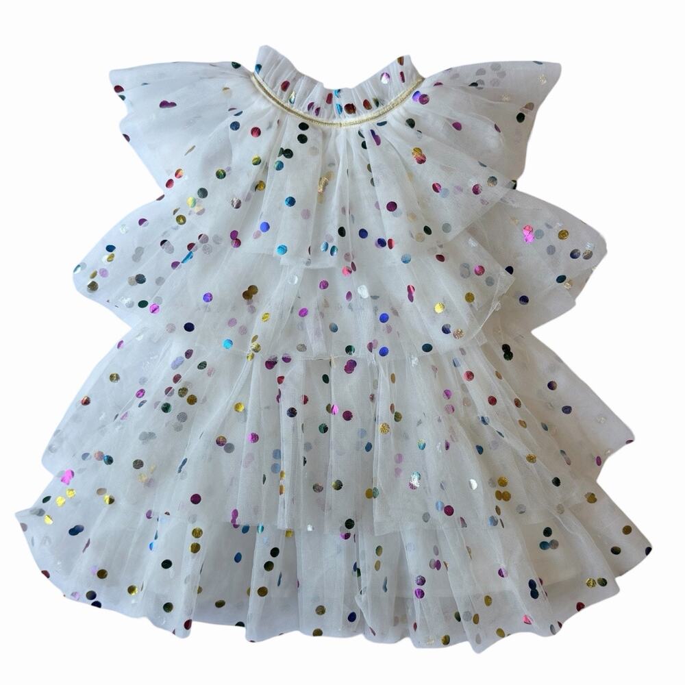 Lola + The Boys Rainbow Confetti Dot White Tulle Tiered Ruffle Dress Size 4